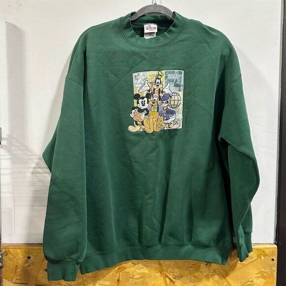 Vintage Disney Store Green Pullover Sweatshirt XL Mickey & Friends - Picture 1 of 4